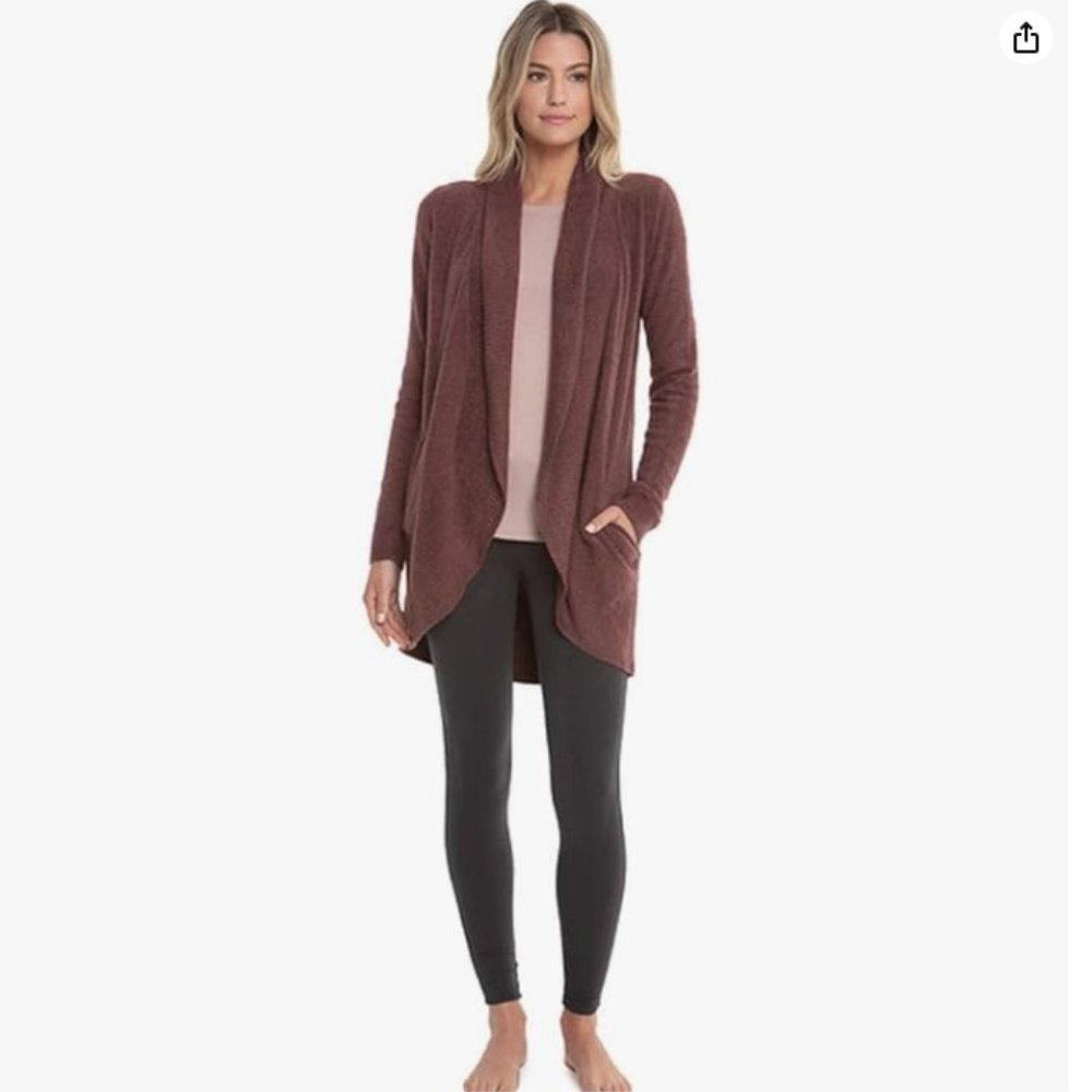 Barefoot Dreams CozyChic Lite Circle Open Neck Cardigan in Rosewood